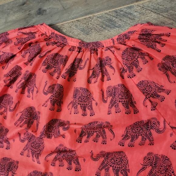 J. Crew Tangerine Safari Elephant Print Split V Neck Pintuck Raglan Top Size 0 - Picture 8 of 11